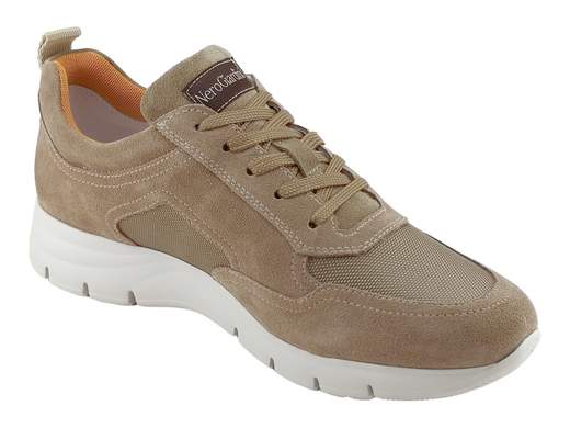 Scarpa uomo NeroGiardini Urban in pelle scamosciata blu e talpa con zip laterale, plantare Memory Foam e suola leggera 4cm.