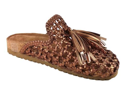 Sabot donna EKP Collections in pelle intrecciata laminata con nappe e fondo platform ammortizzante 3 cm.