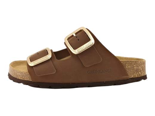 Ciabatta estiva donna Grünland Enny art. CB0076 color marrone con plantare anatomico imbottito e fondo in sughero.
