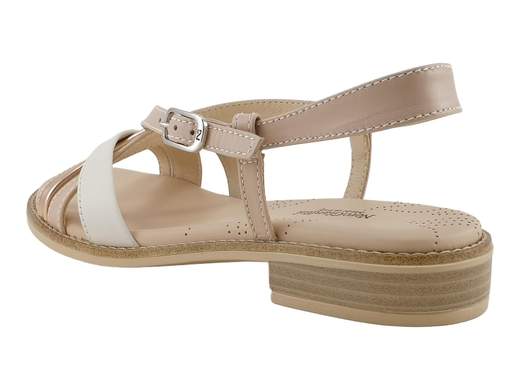 Sandalo basso donna NeroGiardini con listini in pelle multicolore cuoio e rosa armenia, dettagli a specchio, sottopiede imbottito e tacco 2 cm.