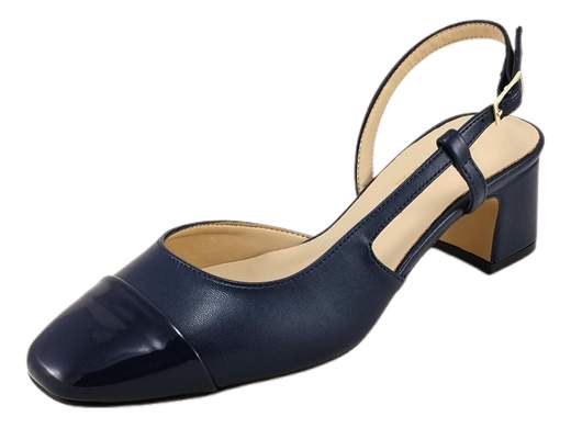 Décolleté bicolore Nacrée con tacco 4,5cm a blocco, cinturino regolabile e suola antiscivolo. Comfort classico e manifattura artigianale per cerimonie o ufficio.