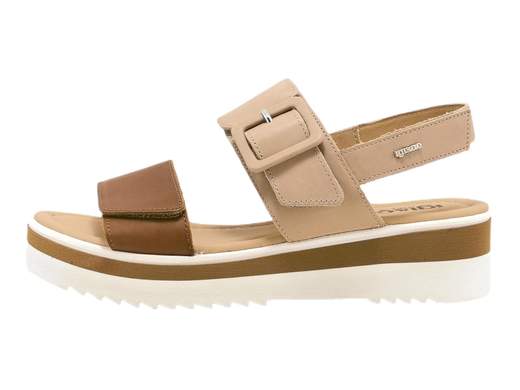 Eleva il tuo stile con questo sandalo zeppa da donna di Igi&Co 3686222. Realizzato in Italia con pelle di alta qualità, offre comfort e versatilità. Le due fasce bicolore regolabili con strappo e il cinturino posteriore con chiusura velcro garantiscono una calzata perfetta. Il sottopiede imbottito in pelle offre un comfort extra, mentre la zeppa di 4 cm in gomma ti permette di camminare con sicurezza. Aggiungi un tocco di eleganza made in Italy al tuo guardaroba con questo sandalo.