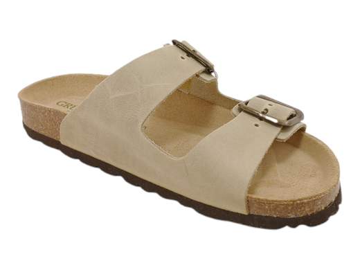 Scopri le Ciabatte Donna Grunland CB 3030 70SARA in pelle ingrassata con doppia fibbia, comode e regolabili, su Laporta Calzature. Acquista ora!<br /><br />Le Ciabatte Donna Grunland CB 3030 70SARA, disponibili su Laporta Calzature, offrono comfort e praticità per le giornate più calde, sia in città che in vacanza. <br />Realizzate in pelle ingrassata, sono disponibili nei colori beige e mogano, con una doppia fibbia che permette una regolazione perfetta. <br />Il plantare anatomico in pelle scamosciata, arricchito da cuscinetti imbottiti RE-SOFT, assicura una postura ottimale del piede e della caviglia, garantendo comfort per tutto il giorno. <br />Il fondo bio, realizzato in sughero e lattice naturale, è leggero e traspirante, mentre la suola in gomma offre resistenza e flessibilità. <br />Rinnova il tuo look estivo con comfort e stile, acquista ora su Laporta Calzature!