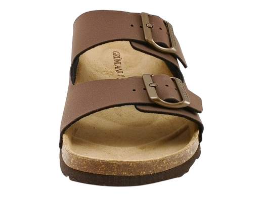 Ciabatta estiva uomo Grünland Bobo art. CB3012 in ecopelle mogano con doppie fasce regolabili e suola platform in sughero.