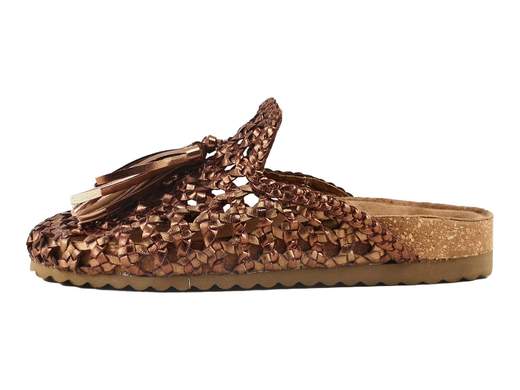 Sabot donna EKP Collections in pelle intrecciata laminata con nappe e fondo platform ammortizzante 3 cm.