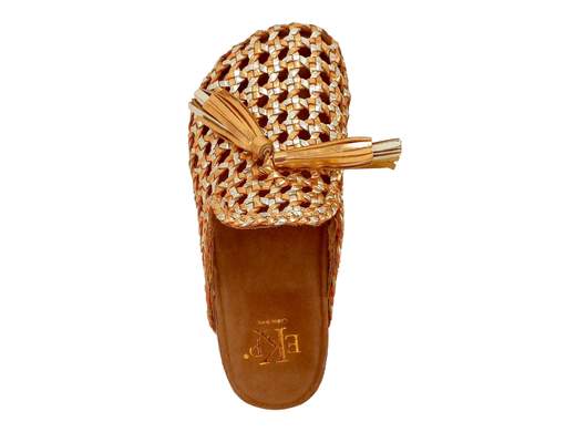 Sabot donna EKP Collections in pelle intrecciata laminata con nappe e fondo platform ammortizzante 3 cm.