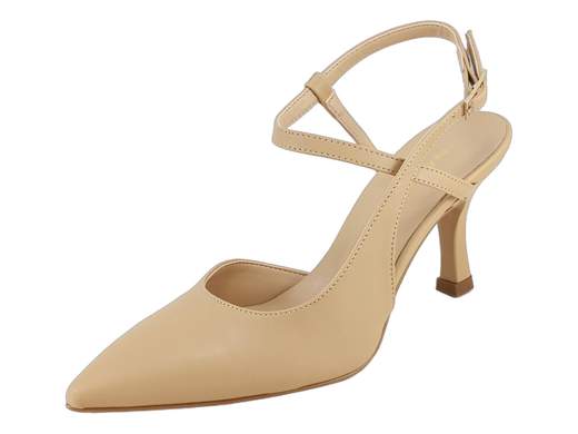 Décolleté slingback Nacrée con cinturino alla caviglia, tacco 7,5 cm e sottopiede imbottito. Massima stabilità e comfort Made in Italy per cerimonie e serate eleganti.