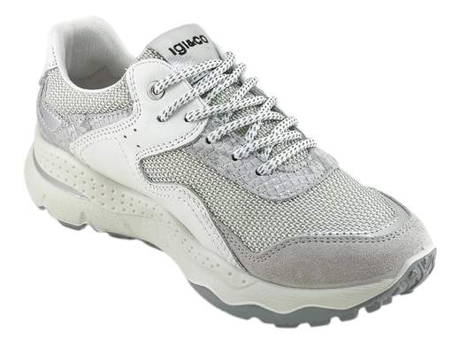 Sneaker running in pelle e tessuto con inserti argento suola platform 5cm ammortizzata e plantare memory foam per un comfort tecnologico quotidiano Made in Italy.