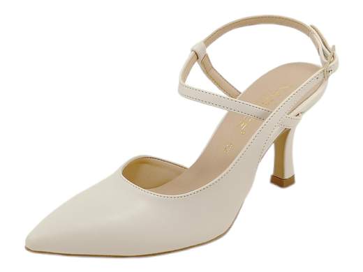 Décolleté slingback Nacrée con cinturino alla caviglia, tacco 7,5 cm e sottopiede imbottito. Massima stabilità e comfort Made in Italy per cerimonie e serate eleganti.