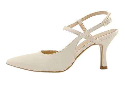 Décolleté slingback Nacrée con cinturino alla caviglia, tacco 7,5 cm e sottopiede imbottito. Massima stabilità e comfort Made in Italy per cerimonie e serate eleganti.