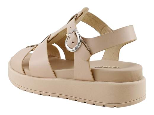 Sandalo donna NeroGiardini in pelle con suola platform da 3 cm, chiusura con fibbia e fussbett imbottito per un comfort urbano grintoso.