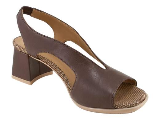 Sandalo elegante da donna Gianmarco Sorelli in pelle testa di moro con scollo a V, cinturino slingback elastico e tacco a blocco da 5 cm per cerimonie e serate glamour.