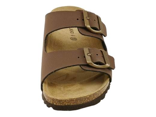 Ciabatte donna casual Grünland Sara art. CB1557 color mogano con fibbie regolabili e fondo in sughero.