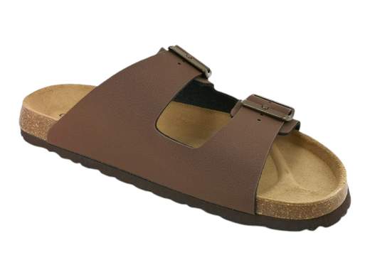 Ciabatta estiva uomo Grünland Bobo art. CB3012 in ecopelle mogano con doppie fasce regolabili e suola platform in sughero.