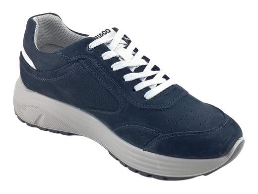 Sneaker IGI&CO Seth uomo in pelle nabuk blu con suola running ammortizzata da 4,5 cm e sottopiede memory foam Made in Italy.