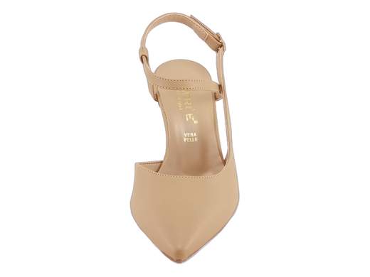 Décolleté slingback Nacrée con cinturino alla caviglia, tacco 7,5 cm e sottopiede imbottito. Massima stabilità e comfort Made in Italy per cerimonie e serate eleganti.