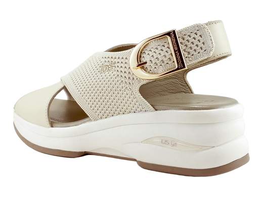 Sandali Comfort Rose Incrociati Pelle e Tessuto Beige Donna Donna Serena - 9M6091DM