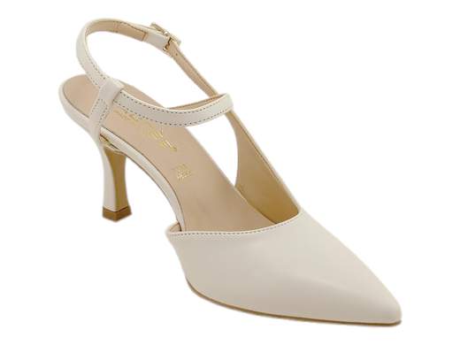 Décolleté slingback Nacrée con cinturino alla caviglia, tacco 7,5 cm e sottopiede imbottito. Massima stabilità e comfort Made in Italy per cerimonie e serate eleganti.