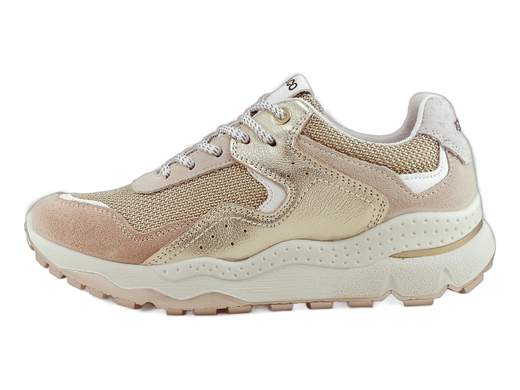 Sneaker running in pelle e tessuto con suola 5cm ammortizzata e plantare memory foam per un comfort tecnologico e una camminata sicura Made in Italy.