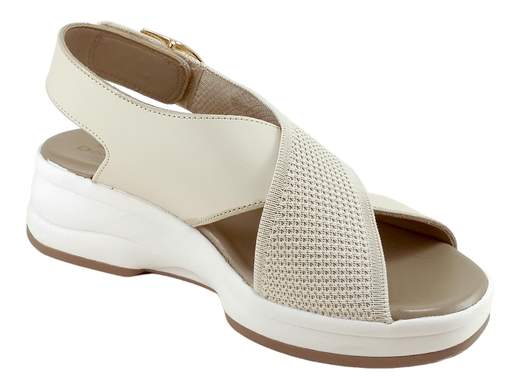 Sandali Comfort Rose Incrociati Pelle e Tessuto Beige Donna Donna Serena - 9M6091DM