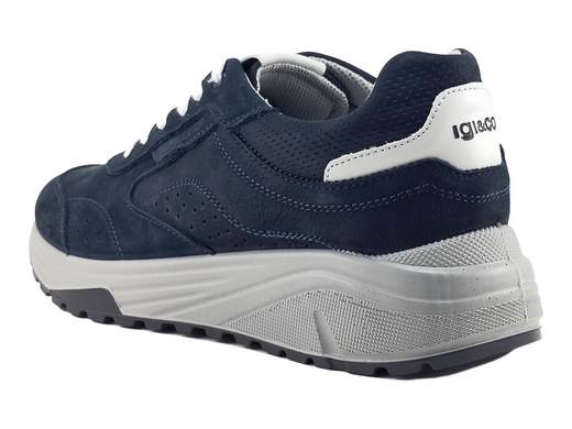 Sneaker IGI&CO Seth uomo in pelle nabuk blu con suola running ammortizzata da 4,5 cm e sottopiede memory foam Made in Italy.