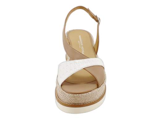 Sandali con zeppa Gianmarco Sorelli in pelle bicolore e rafia intrecciata. Eleganti, leggeri e comodissimi. Made in Italy, naturalmente!<br /><br />Quando la comodità incontra il buon gusto… nascono i *Gianmarco Sorelli 3029/JIL/XLG*, i sandali con zeppa perfetti per chi ama lo stile easy-chic.<br /><br />Le fasce incrociate in morbida pelle bicolore mou e bianco abbracciano il piede con eleganza (e con discrezione, che fa sempre più fine). Il cinturino slingback regolabile con fibbia ti tiene salda — anche quando sei in ritardo ma devi comunque camminare come se stessi sfilando.<br /><br />Il sottopiede in pelle imbottito coccola il piede come una spa portatile, mentre la zeppa da 6,5 cm è fasciata in un tessuto effetto rafia intrecciata che grida "estate italiana" a ogni passo. E la suola Extralight ammortizzata ti fa sentire leggera anche dopo otto ore di girovagare (o di shopping selvaggio).<br /><br />Insomma, questi sono i sandali con zeppa artigianali che uniscono look raffinato e comfort imbattibile. Per l’ufficio, per l’aperitivo, per tutte le occasioni in cui vuoi sentirti favolosa senza sembrare che ci hai provato troppo.<br />Made in Italy, ça va sans dire.