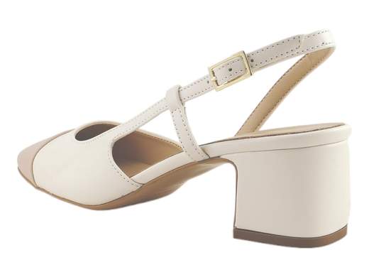 Décolleté bicolore Nacrée con tacco 4,5cm a blocco, cinturino regolabile e suola antiscivolo. Comfort classico e manifattura artigianale per cerimonie o ufficio.