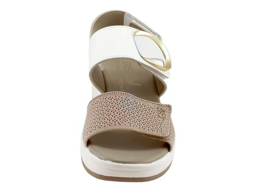 Sandali Comfort Rose Pelle Bianca e Tessuto Beige Donna Donna Serena - 9M6092DM