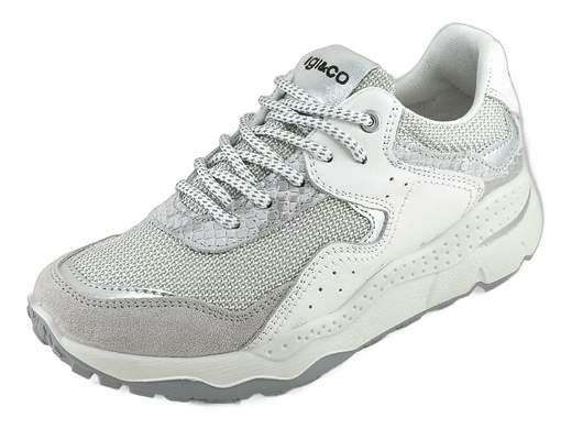 Sneaker running in pelle e tessuto con inserti argento suola platform 5cm ammortizzata e plantare memory foam per un comfort tecnologico quotidiano Made in Italy.