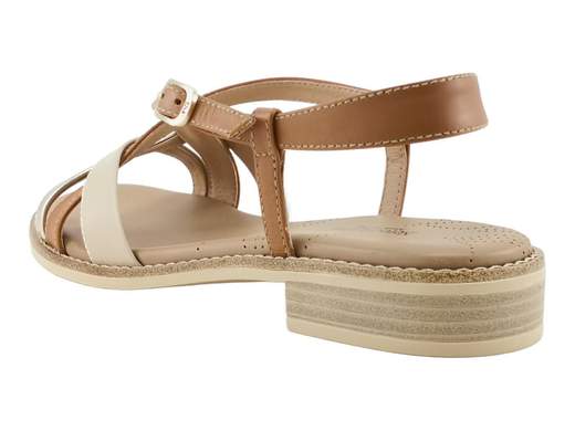 Sandalo basso donna NeroGiardini con listini in pelle multicolore cuoio e rosa armenia, dettagli a specchio, sottopiede imbottito e tacco 2 cm.
