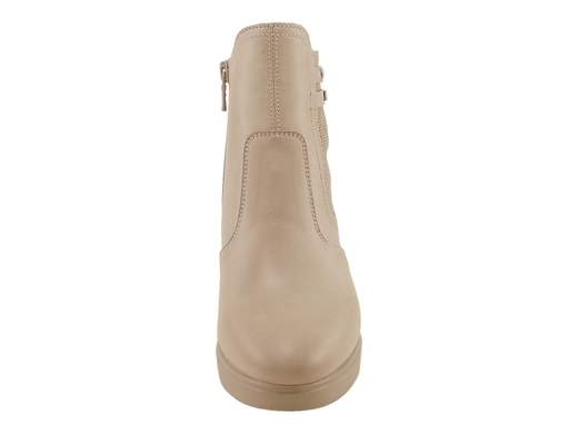 Tronchetto donna NeroGiardini in pelle champagne con tacco largo e plateau, inserto traforato laterale e design Made in Italy per comfort quotidiano.