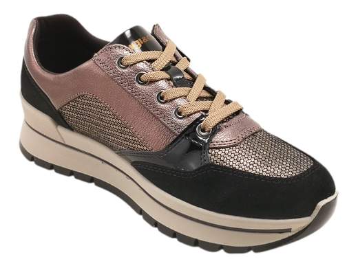 Scopri le Sneakers Donna IGI&CO 6673811 ANIKA in pelle laminata bronzo e camoscio nero, comode e ammortizzate. Acquista ora su Laporta Calzature!<br /><br />Le Sneakers Donna IGI&CO 6673811 ANIKA, disponibili su Laporta Calzature, portano un tocco di eleganza grintosa in un design sportivo che non passa inosservato. <br />Realizzate in pelle laminata bronzo e camoscio nero, con fodera in morbido tessuto tecnico, queste sneakers uniscono stile e comfort come nessun’altra. <br />Il sottopiede estraibile in memory foam è una vera coccola per i piedi, adattandosi a ogni passo. <br />La chiusura con lacci e zip laterale rende la calzata pratica e veloce, ideale per le giornate di corsa. <br />E con un fondo platform ammortizzante di 4,5 cm, avrai altezza e stabilità in ogni occasione. <br />Se cerchi uno stile chic e comfort senza compromessi, acquista ora su Laporta Calzature e rendi ogni passo speciale!