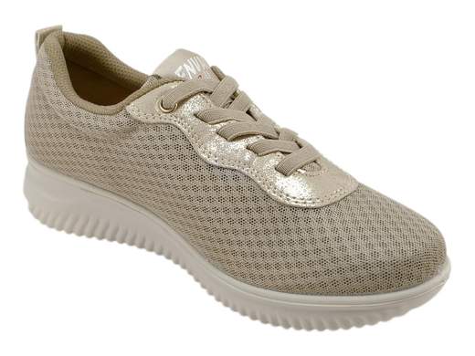 Scopri le Sneakers Donna ENVAL Soft 5764733 Kayla in rete beige, fresche e comode per l'estate, su Laporta Calzature. Acquista ora!<br /><br />Le Sneakers Donna ENVAL Soft 5764733 Kayla, disponibili su Laporta Calzature, sono la scelta perfetta per affrontare le giornate estive e le mezze stagioni con stile e comfort. <br />Realizzate in morbido tessuto a rete beige, garantiscono freschezza e traspirabilità, rendendole ideali per l'uso quotidiano. <br />La pratica chiusura con lacci elastici in stile slip-on facilita la calzata, mentre il morbido sottopiede estraibile in memory foam rivestito in pelle offre un comfort eccezionale. <br />La suola ginnica in poliuretano, leggera e flessibile, alta 3,5 cm, è perfetta per garantire stabilità e praticità sia in città che in vacanza. <br />Orgogliosamente Made in Italy, queste sneakers sono il simbolo di qualità e artigianalità. <br />Aggiorna il tuo guardaroba con un tocco di freschezza e comfort, acquista ora su Laporta Calzature!