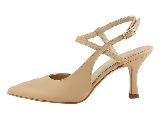 Décolleté slingback Nacrée con cinturino alla caviglia, tacco 7,5 cm e sottopiede imbottito. Massima stabilità e comfort Made in Italy per cerimonie e serate eleganti.