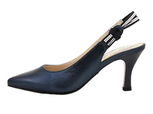 Scarpa da cerimonia donna NeroGiardini Premium in pelle blu oceano con tacco 7cm e cinturino gioiello con strass, Made in Italy.