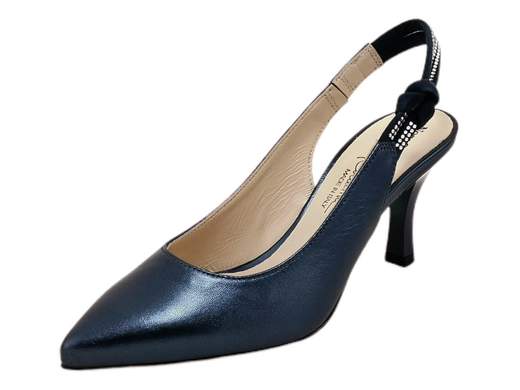 Scarpa da cerimonia donna NeroGiardini Premium in pelle blu oceano con tacco 7cm e cinturino gioiello con strass, Made in Italy.