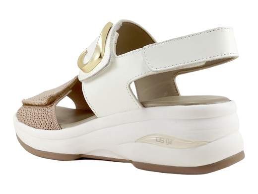 Sandali Comfort Rose Pelle Bianca e Tessuto Beige Donna Donna Serena - 9M6092DM