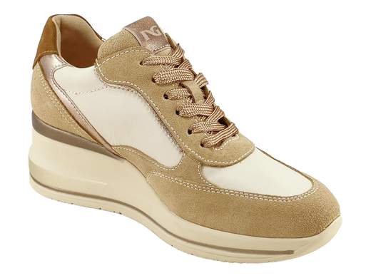 Sneakers Zeppa Camoscio Camel e Pelle Milk Donna NeroGiardini - I617390D