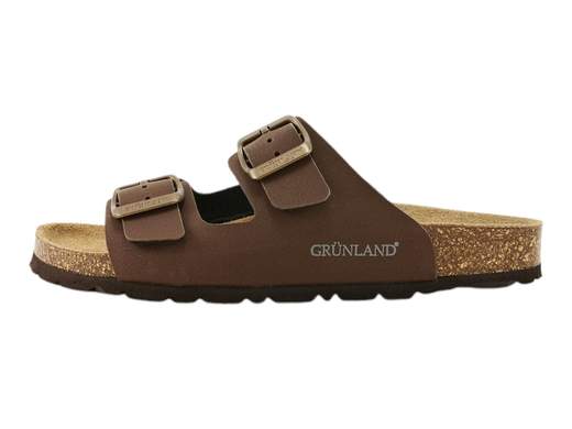 Ciabatte donna casual Grünland Sara art. CB1557 color mogano con fibbie regolabili e fondo in sughero.