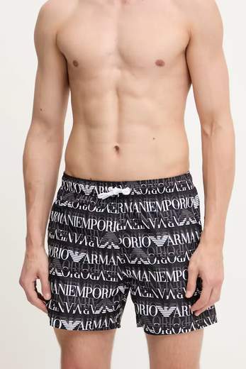 EMPORIO ARMANI Costume boxer uomo Emporio Armani con stampa logo all-over e coulisse