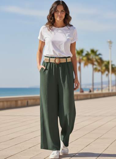 STILL Pantalone Palazzo Donna Vita Elasticizzata con Cintura