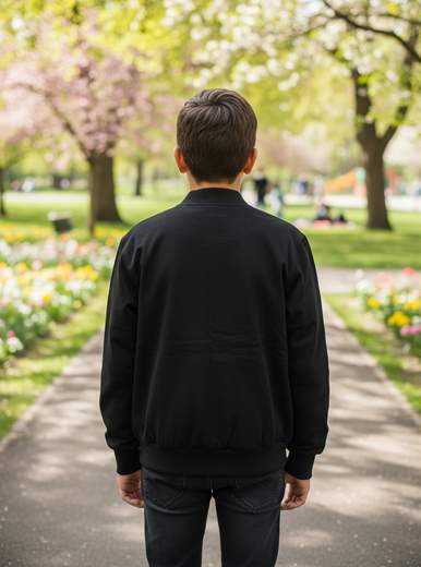STILL Giubbino Bomber Junior Nero con Zip | Giacca Junior Casual