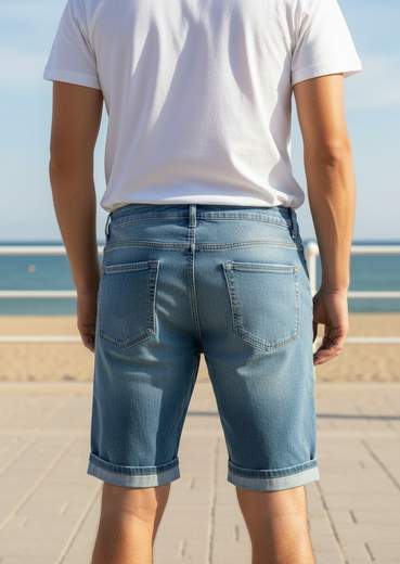 STILL Bermuda Uomo Jeans Azzurro Chiaro con Risvolto – Shorts Denim Estivi