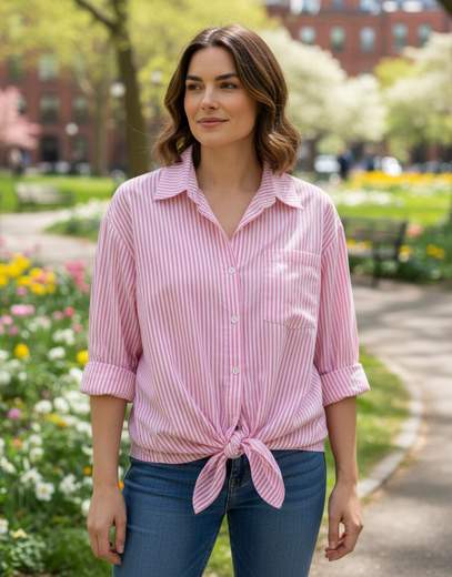 STILL Camicia Rosa a Righe con Nodo