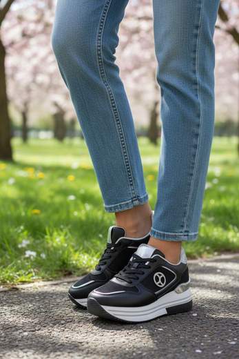 STILL Sneakers Donna Platform Nere con Dettagli Silver | Scarpe Casual Trendy