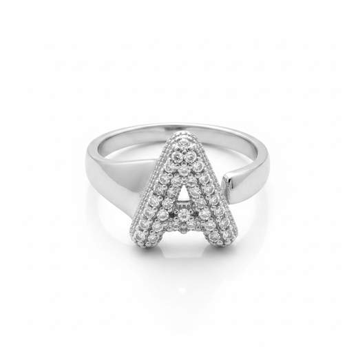 STILL Anello Donna Regolabile con Iniziale e Strass