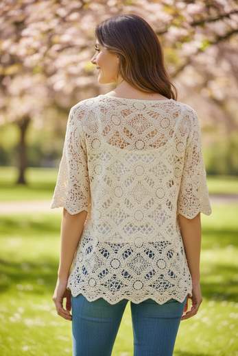 STILL Blusa Donna Traforata Crochet – Maglia Leggera Stile Boho