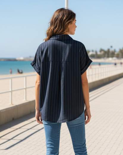 STILL Camicia Donna a Righe con Nodo Frontale e Maniche Corte