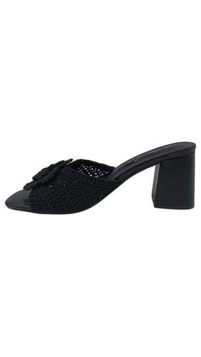 Sandali Donna Mule con Fiore Crochet e Tacco Largo