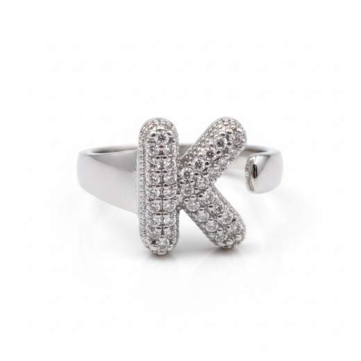 STILL Anello Donna Regolabile con Iniziale e Strass
